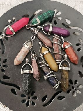 Colorful Assorted Crystal Point Pendant Lot 12 Pc